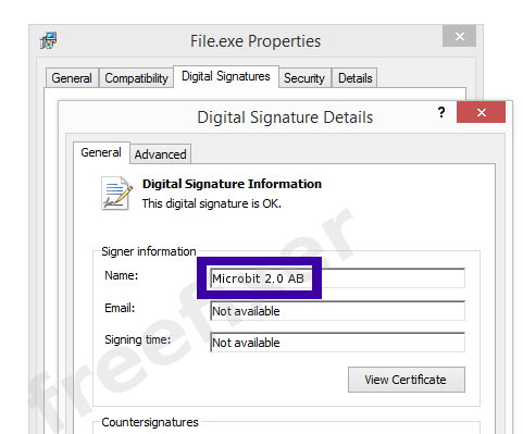 Screenshot of the Microbit 2.0 AB certificate